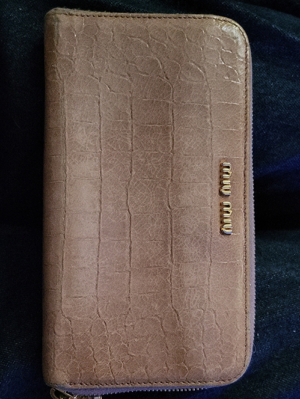 Miu Miu Croc-Textured Zip Wallet in Mauve